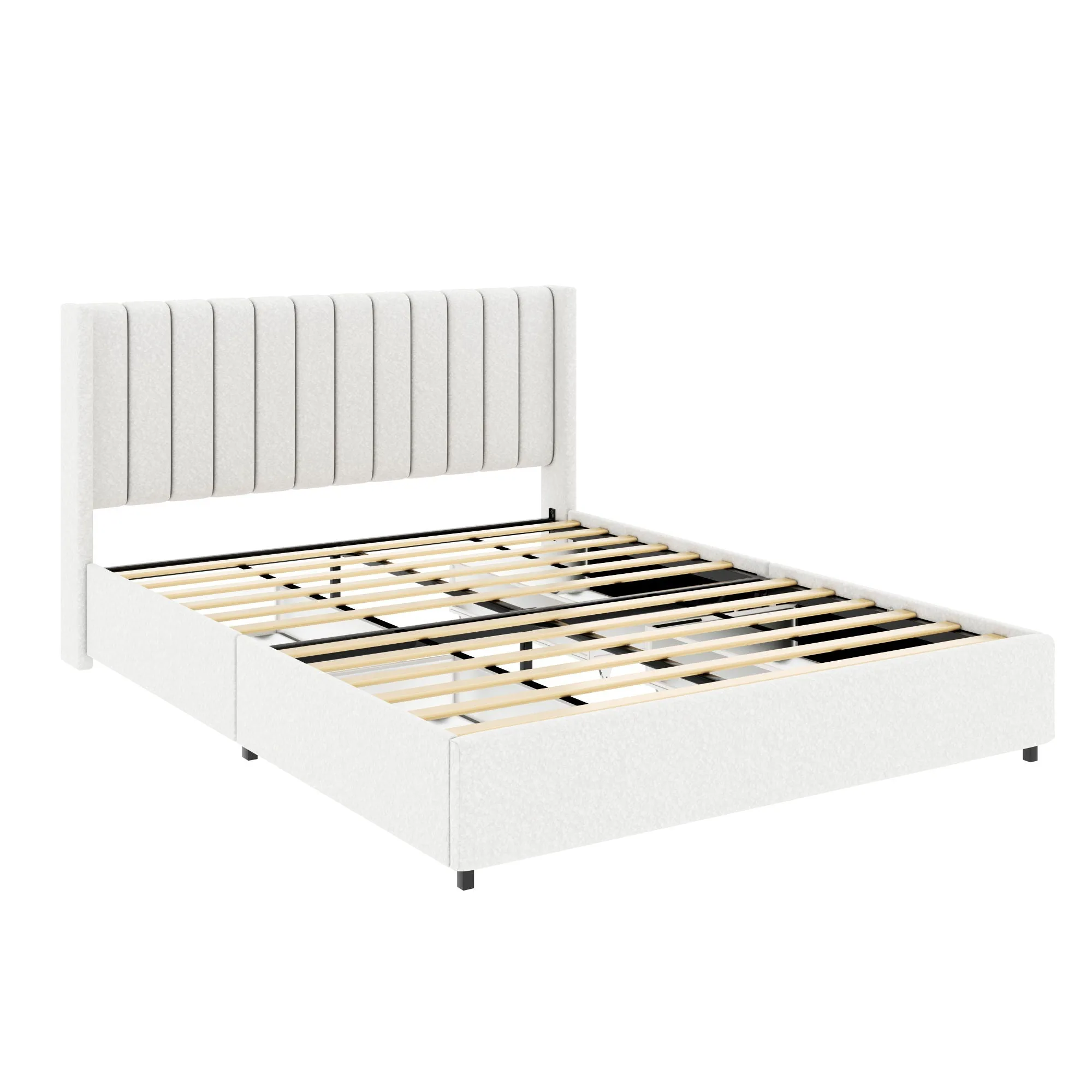 Anda - Boucle Upholstered Platform Bed With Patented Drawers Storage - Ivory by Couch.com