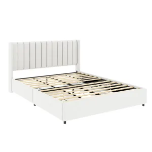Anda - Boucle Upholstered Platform Bed With Patented Drawers Storage - Ivory by Couch.com