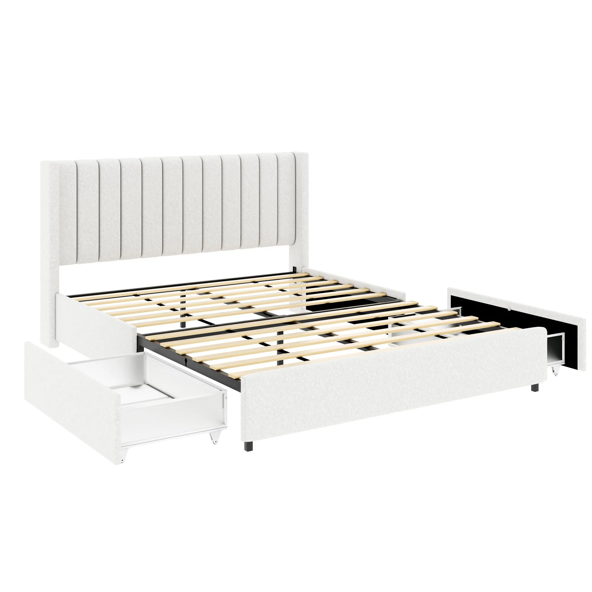 Anda - Boucle Upholstered Platform Bed With Patented Drawers Storage - Ivory by Couch.com