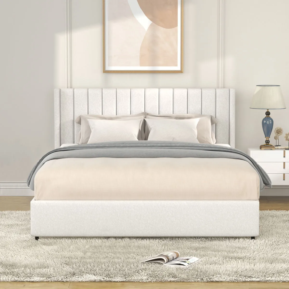 Anda - Boucle Upholstered Platform Bed With Patented Drawers Storage - Ivory by Couch.com