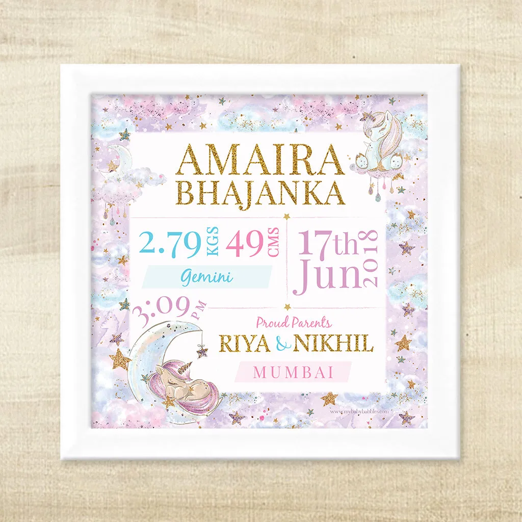 Birth Statistics Frame - Unicorn