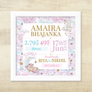 Birth Statistics Frame - Unicorn