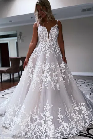Charming Ball Gown V Neck Tulle Lace Wedding Dresses VK0731111