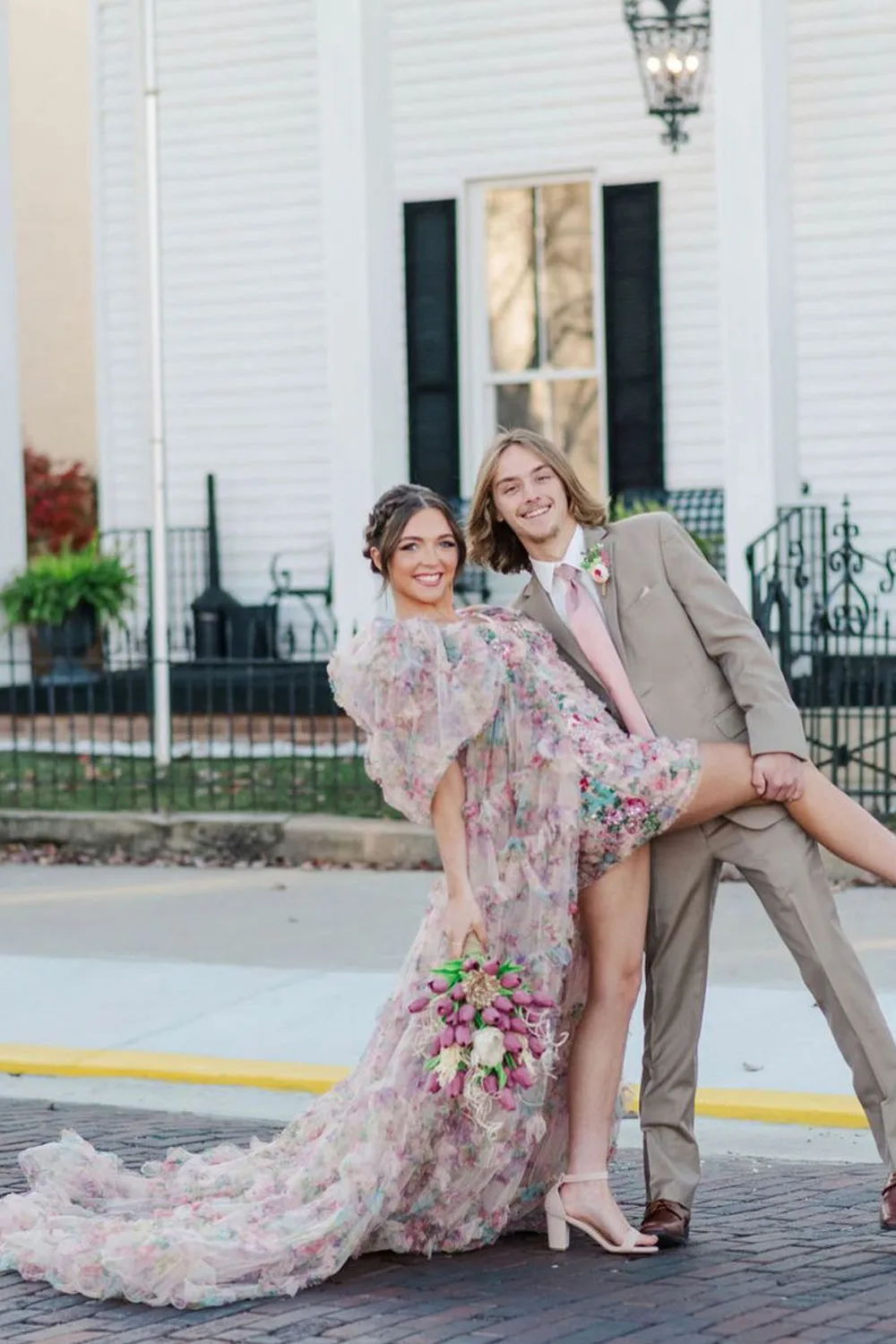 Cute High-Low Sweetheart Floral Printed Fairy Prom Dress