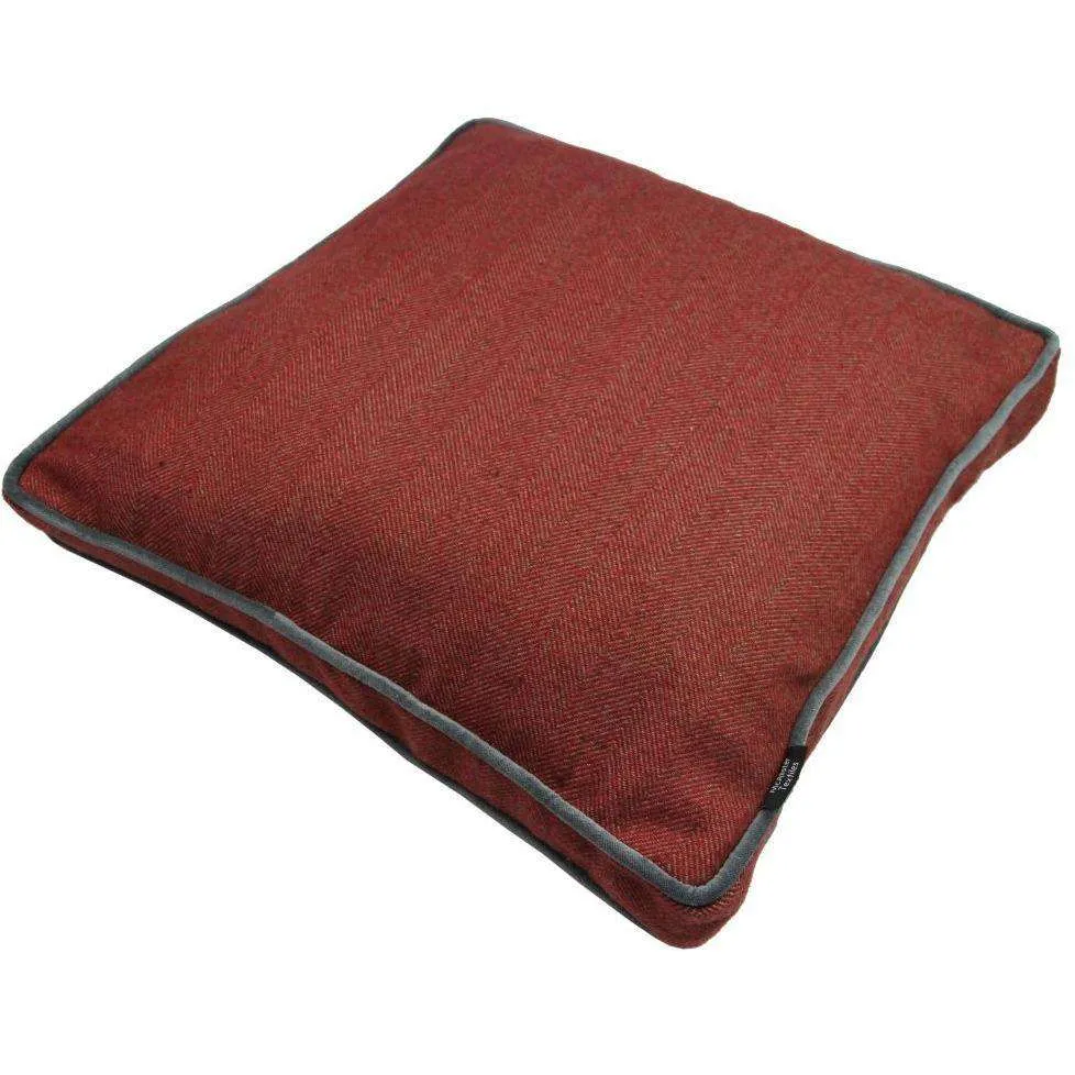 Deluxe Herringbone Red Box Cushion 43cm x 43cm x 3cm