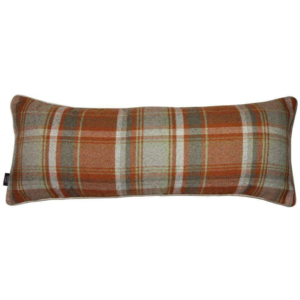 Deluxe Tartan Burnt Orange   Grey Bed Pillow