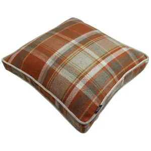 Deluxe Tartan Burnt Orange   Grey Box Cushion 43cm x 43cm x 3cm