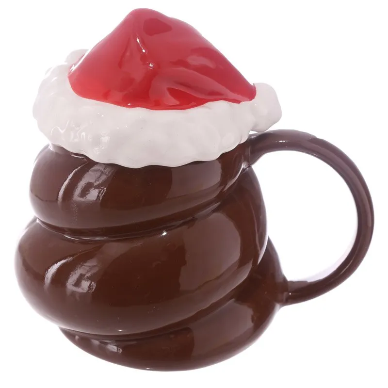 Emoji Mug 3D Ceramic Design Grinning Face Poop Cup with Swirly Lip Emonticon Poo Mug Poo Shape Coffee Cup Best Gift