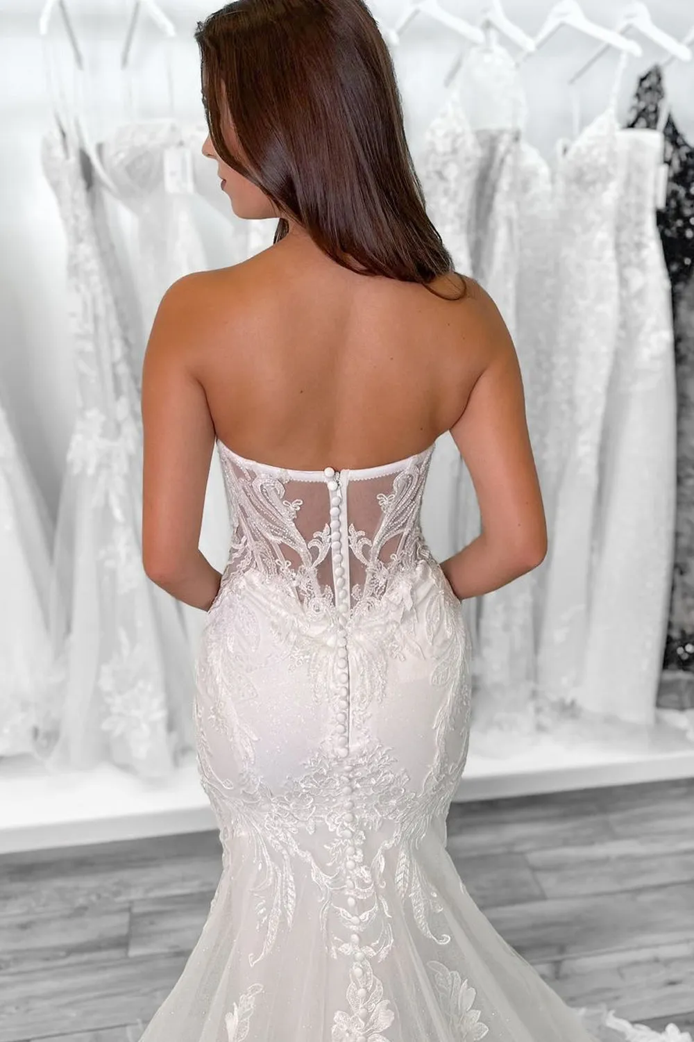 Fairy Mermaid V Neck Lace Wedding Dresses with Train VK24102802