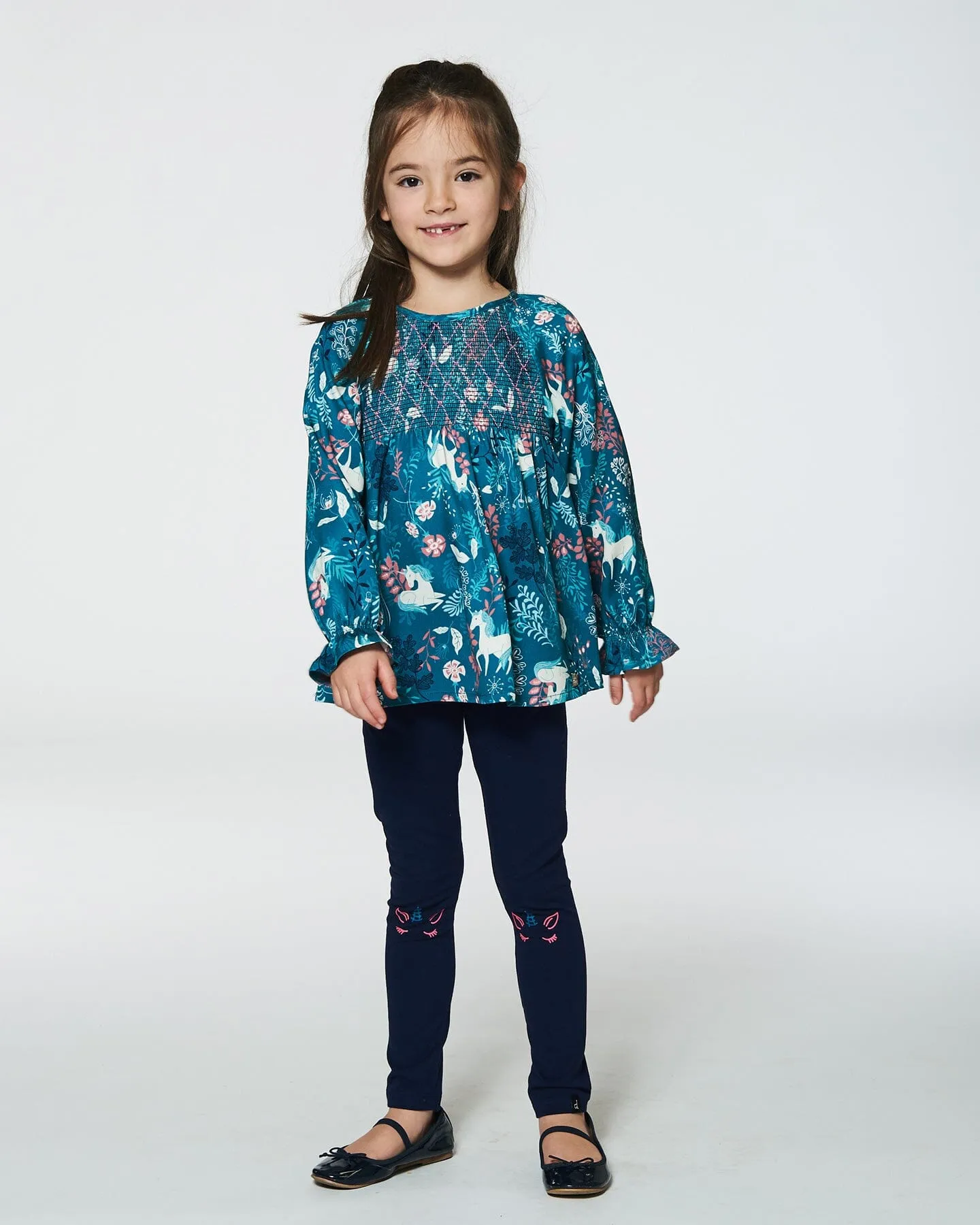 Long Sleeve Viscose Blouse Turquoise Printed Fairy Unicorn