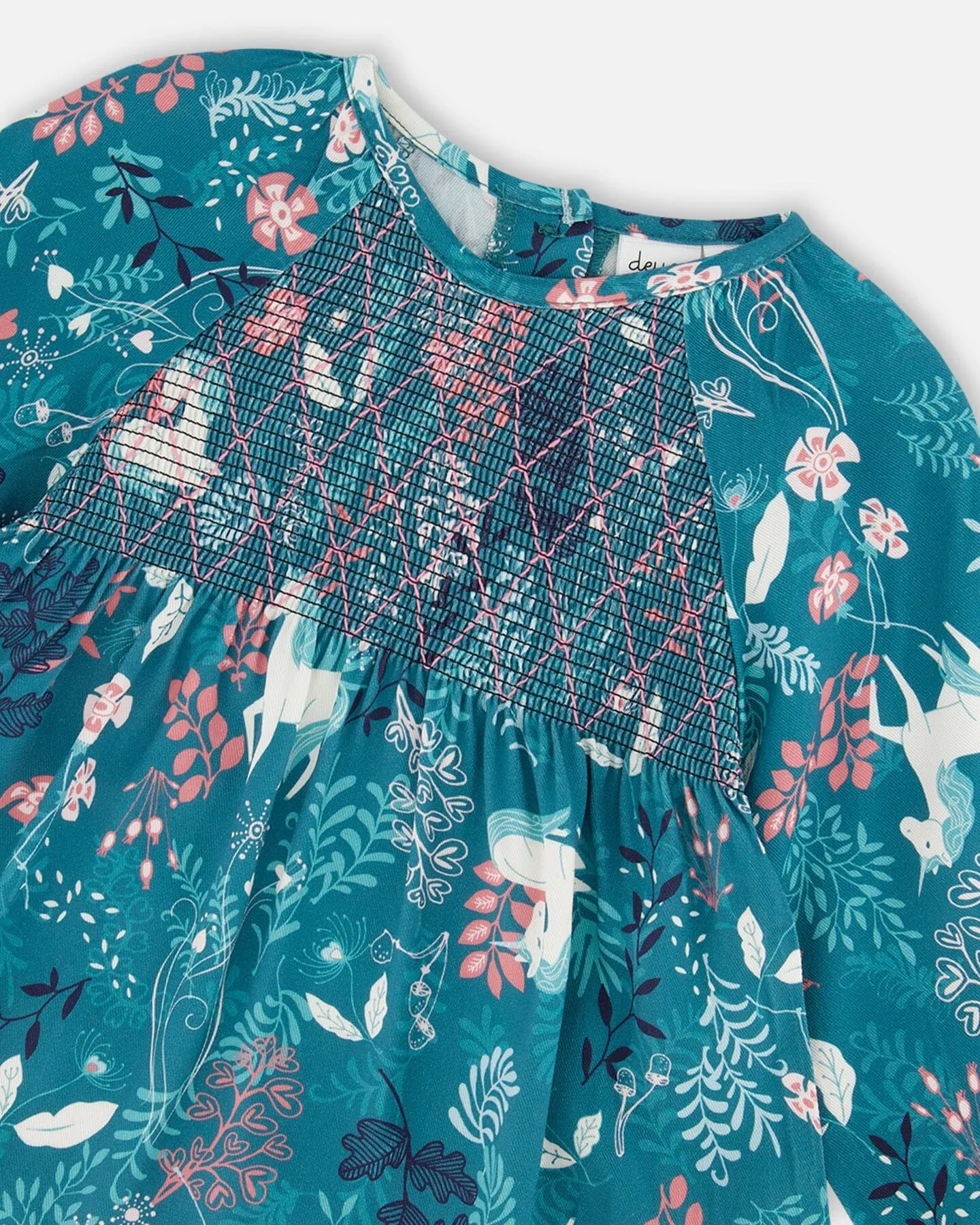 Long Sleeve Viscose Blouse Turquoise Printed Fairy Unicorn