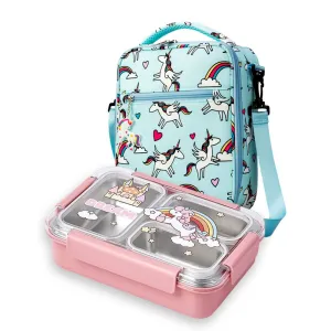 Princess Magic stainless Steel Kids Tiffin/ Lunch Box with matching Mint Green Lunch Bag