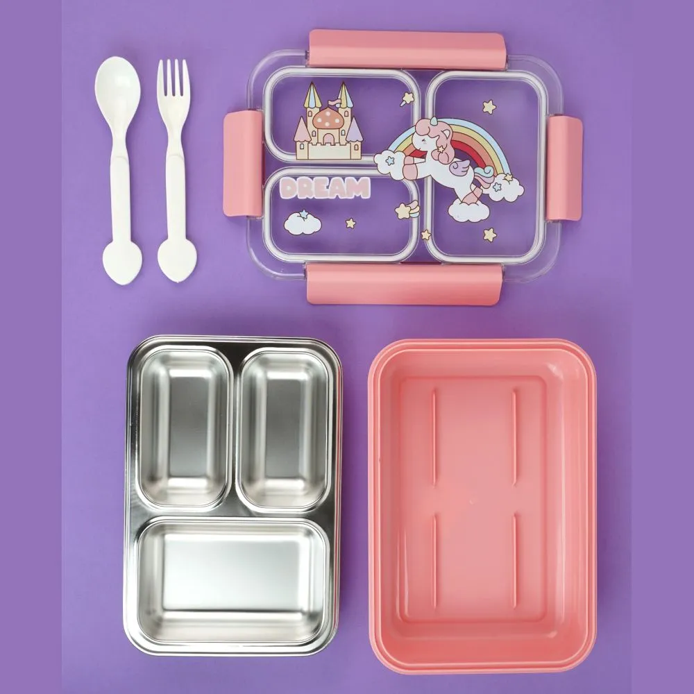 Princess Magic stainless Steel Kids Tiffin/ Lunch Box with matching Mint Green Lunch Bag