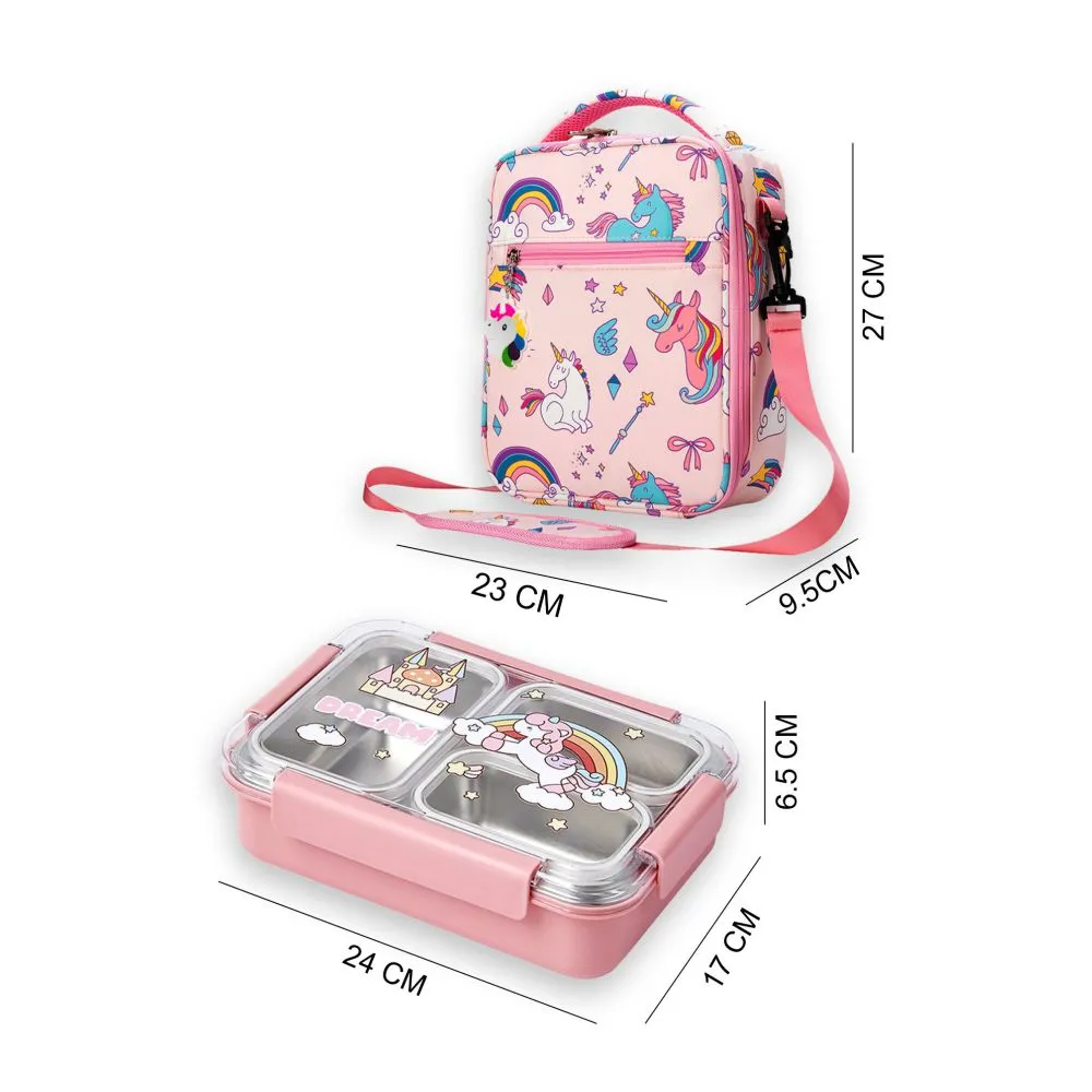 Princess Magic stainless Steel Kids Tiffin/ Lunch Box with matching Pink Lunch Bag