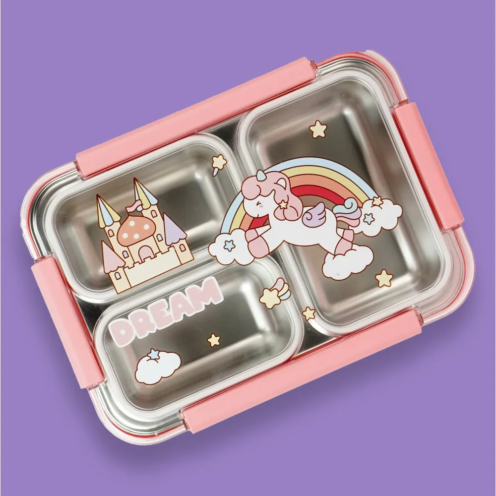 Princess Magic stainless Steel Kids Tiffin/ Lunch Box with matching Pink Lunch Bag