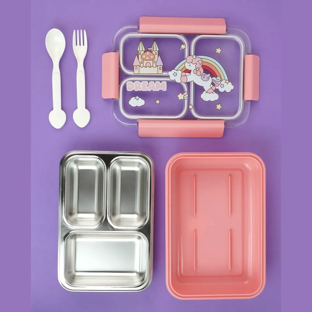 Princess Magic stainless Steel Kids Tiffin/ Lunch Box with matching Pink Lunch Bag