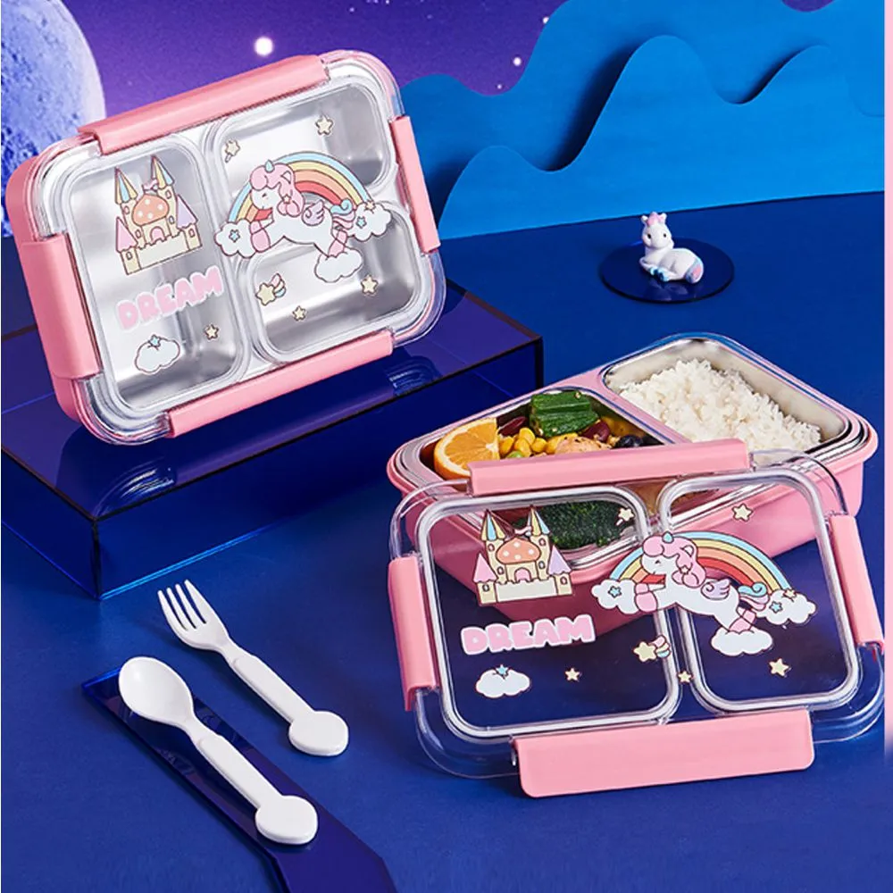 Princess Magic stainless Steel Kids Tiffin/ Lunch Box with matching Pink Lunch Bag