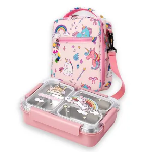 Princess Magic stainless Steel Kids Tiffin/ Lunch Box with matching Pink Lunch Bag