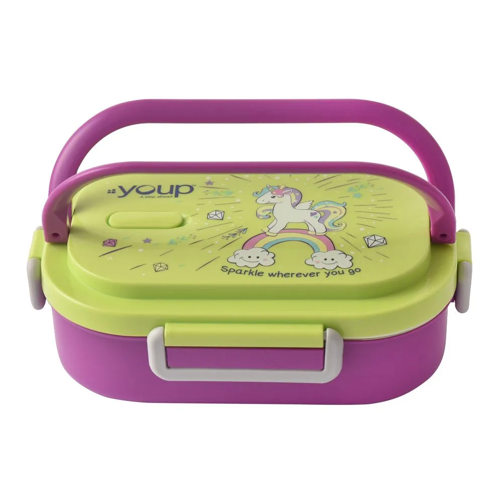 Youp Stainless Steel Green And Purple Color Unicorn Theme Kids Lunch Box Carry - 700 Ml