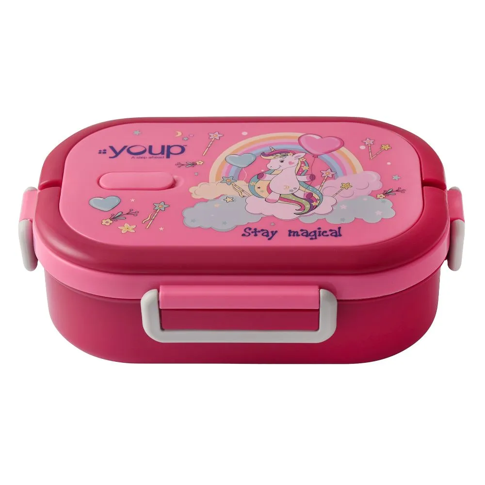 Youp Stainless Steel Pink Color Unicorn Theme Kids Lunch Box Carry - 700 Ml