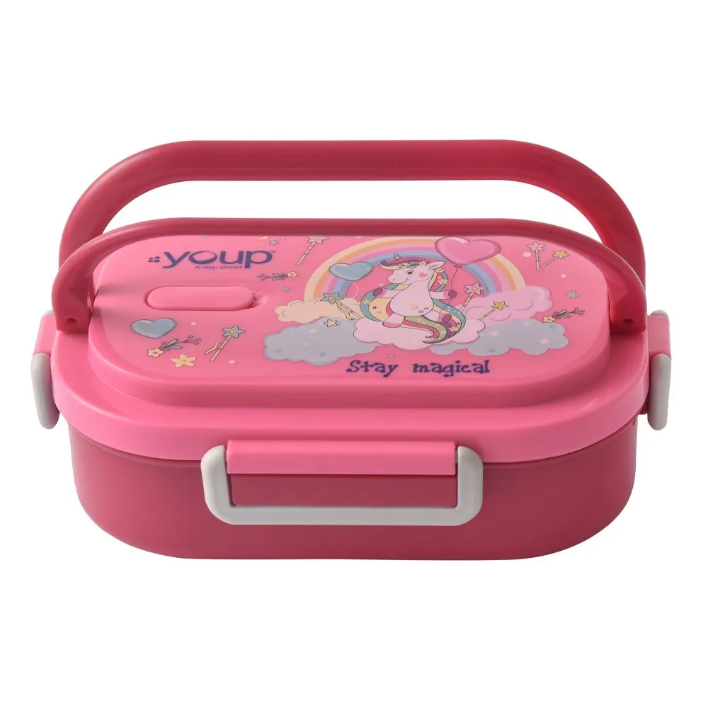 Youp Stainless Steel Pink Color Unicorn Theme Kids Lunch Box Carry - 700 Ml